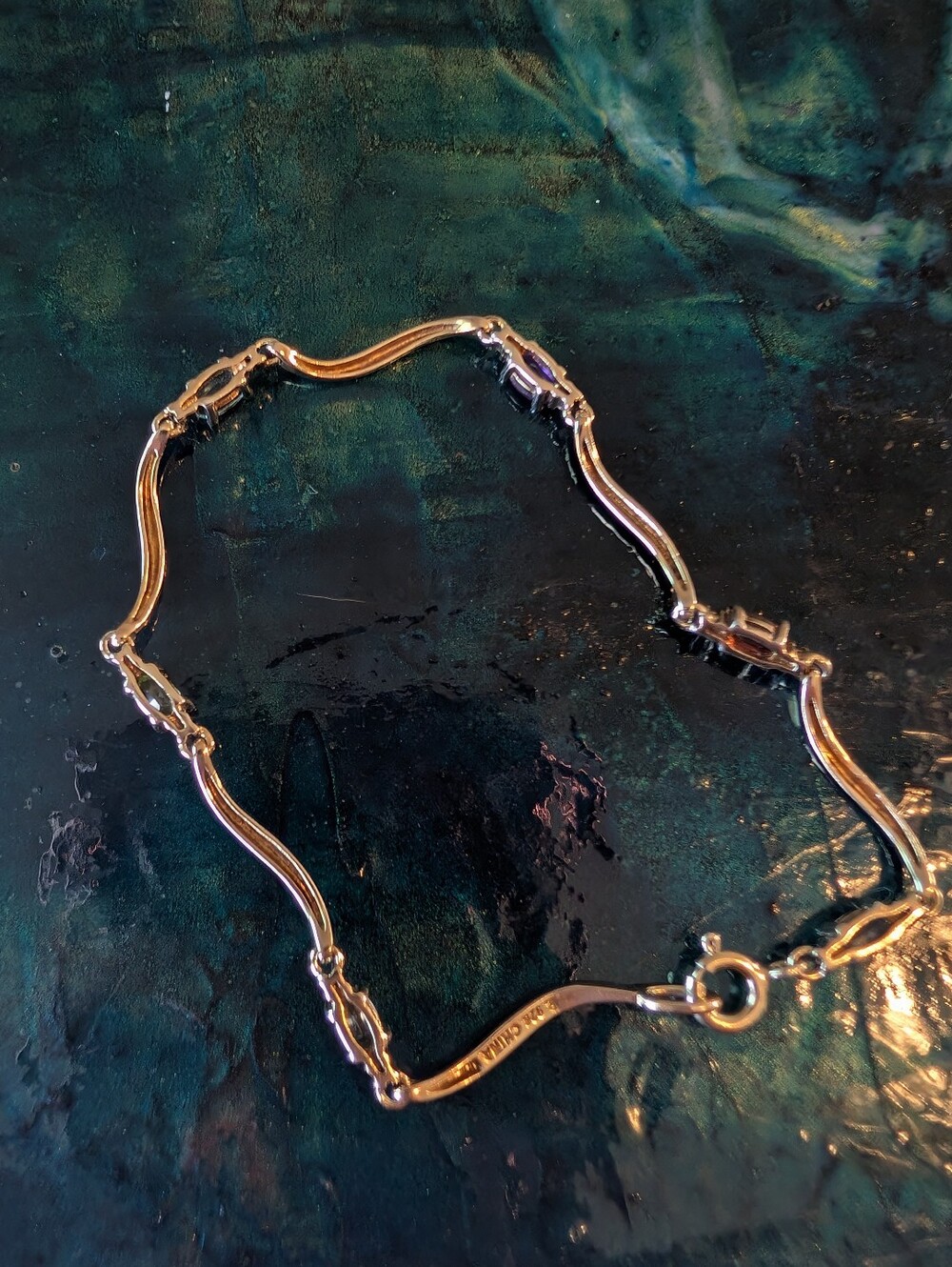 Delicate Multi-Gemstone Gold Plated Sterling Silver Bracelet Topaz Garnet 7.5" - Picture 9 of 16
